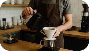 Barista pouring coffee into a cup